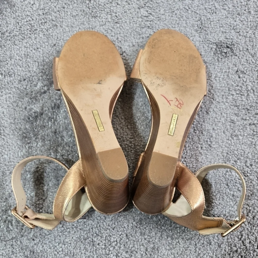 Louise et Cie Punya Rose Gold Leather Wedge Sandals Ankle Strap Party